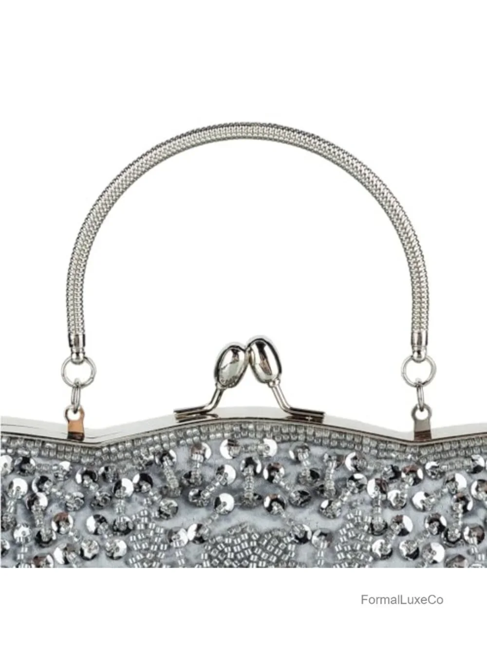 Beaded Floral Evening Clutch Purse with Kiss Lock Closure